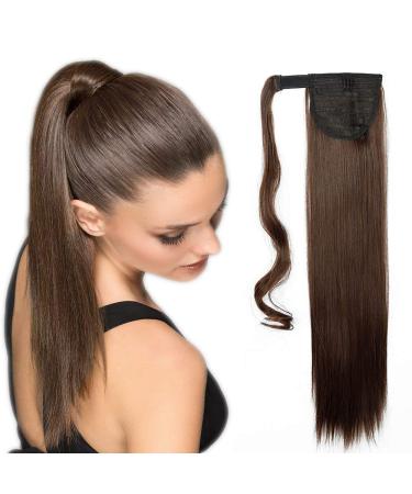 Pferdeschwanz hair part braid clip in ponytail hair extension extension hair piece wrap on how real hair medium brown smooth-23 "(58.5cm)