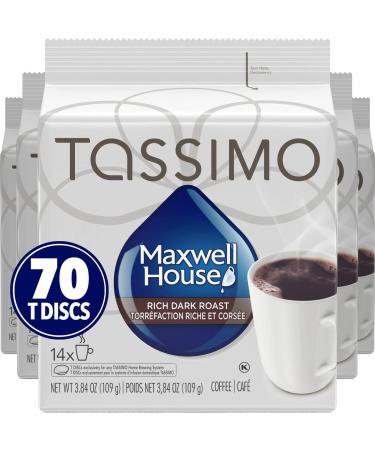 Tassimo Nabob Caf Crema Coffee Single Serve T-Discs 110g (5 Boxes of 14 T-Discs) & Maxwell House Rich Dark Roast Coffee Single Serve T-Discs 109g (5 Boxes of 14 T-Discs) Coffee + Coffee 14 Count (Pack of 5) Caf 14 Count (Pack of 5) - Buy Online on GoSupps.com