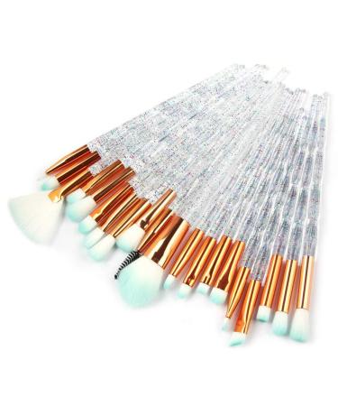20 pcs Eye Makeup Brushes Set Powder Eye Shadow Eyeliner Eyebrow Concealer Blending Brushes Diamond Handle & Soft Hair (transparent glitter)