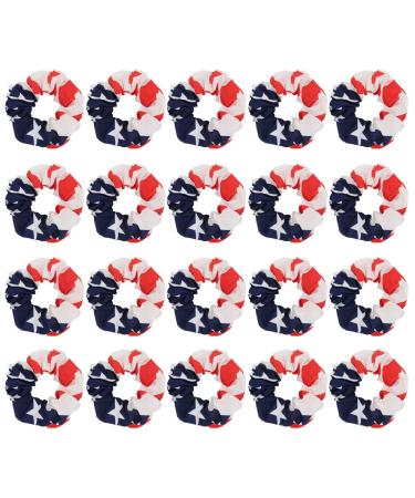 20Pcs Women Hair Scrunchies USA American Flag Patriotic Decor Scrunchie Elastic Hair Ties Ponytail Holder Red White Blue Stripe Stars for 4th of July Independence Day Accessories