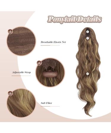 Buy Feshfen 60cm Wavy Curly Ponytail Hair Extension - Light Brown & Blonde Synthetic Hair for Women - Buy Online on GoSupps.com