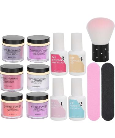 Nail Dipping Powder Set - Nail Kit Starter Nail Art Powder Professional Top Base Coat Gel Dust Brush 6 Color Manicure Tool Set for Nail Artist Salon Home Use (K1213) - Buy Online on GoSupps.com