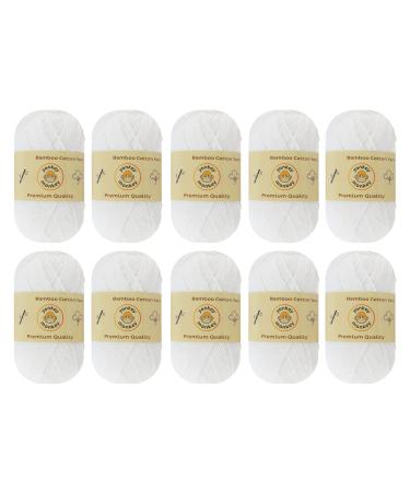 10-Pack Yonkey Monkey Skein Tencel Yarn - 70% Bamboo 30% Cotton - Softest Quality Crocheting Knitting Supplies - Lightweight and Breathable Fabric Threads 210 Meters White 9013