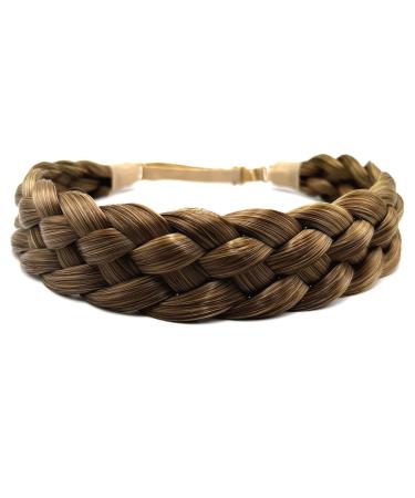 Toecwegr hair band braided 5 strands braids hair tie classic chunky elastic synthetic headband women beauty accessories (high light brown)