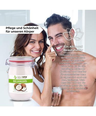 GreatVita Organic Virgin Coconut Oil 2-Pack (1000ml) - Ideal for Cooking & Baking in Swing Top Jars - Buy Online on GoSupps.com