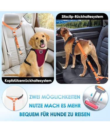 Slowton 2-in-1 Dog Car Belt | Adjustable Headrest Clasp & Universal Buckle | Reflective Rubber Band | Orange - 1PCS - Buy Online on GoSupps.com