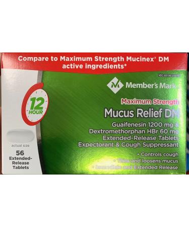 Member's Mark Mucus Relief Maximum Strength Guaifenesin 1200mg Dextromethorphan HBr 60mg 56 Tablets