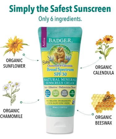 Badger Baby Sunscreen SPF 30 PA+++ - Chamomile & Calendula, 2.9 fl oz - Natural Protection - Buy Online on GoSupps.com