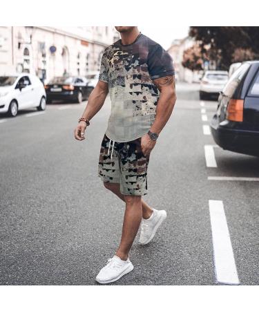 BEUU Mens 2PCS Sports Set | 2022 Summer Outfits | 3D Lion Print T-Shirt & Casual Shorts | Athletic Tracksuit in Blue, Black, White, Green | Chambray Shirt | Zipper Classic Design - Buy Online on GoSupps.com