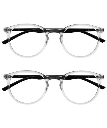 Opulize met reading glasses 2 Pack slim round frame spring hinges scratch-resistant black bracket men women rr60-c +3.00 dioptria clear front with black arms