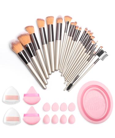 33 Piece Makeup Brush Set Wooden Handle Foundation Brush Eyeshadow Brush Make up Brushes Se Pink Everyday Essentials Professional Makeup