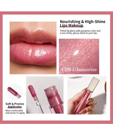 Oulac Clear Glitter Lip Plumper Gloss | Mirror Finish | Moisturizing & Reduce Fine Lines | Non Sticky Lip Gloss for Girls Women | 4.5ml/0.15fl.oz Mauve Pink - Glamorize (C08) - Buy Online on GoSupps.com