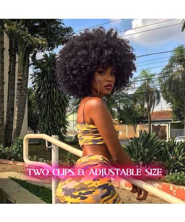Short Afro Wig for Black Women - Big Bouncy Kinky Curly 70's Style - Premium Synthetic Natural Looking Soft Hair in 1B Black - Buy Online on GoSupps.com