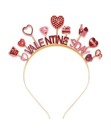 NVENF Valentine s Day Heart Headband for Women Shinny Rhinestone Heart Hairbands Red Heart Hair Hoop Party Gifts Letter A