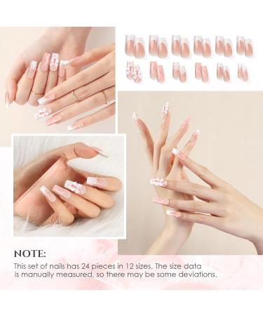 Press on Nails Medium Rhinestone - PITHER 24pcs Pink Fake Nails with 3D Flower Designs & Charms | Full Cover Square False Nails for Women and Girls - Buy Online on GoSupps.com
