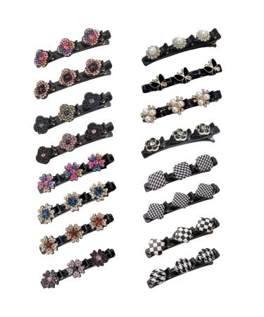 16PCS Sparkling Crystal Stone Braided Hair Clips BetterJonny Satin Fabric Hair Bands Pearl Rhinestone Braided Hair Clips Hair Accessories for Women Girls