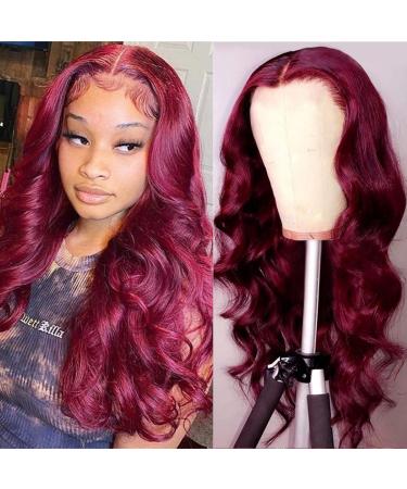 Burgundy Lace Front Wigs Human Hair 99j Body Wave 13x4 Lace Front Human Hair Wig for Black Women 150% Density Red Wine Glueless Lace Frontal Wigs Pre Plucked Bleached Knots with Baby Hair 24 Inch 24 Inch 99j Burgundy Lace …