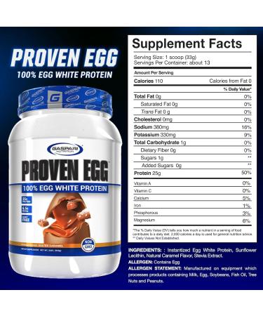 Gaspari Nutrition Proven Egg 100% Egg White Protein - 25g Protein Keto Friendly Dairy Free Lactose Free Soy Free - Salted Caramel (1lb - Buy Online on GoSupps.com