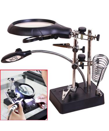 AORAEM LED Light Helping Hands Magnifier Station,2.5X 7.5X 10X Magnifying Glass Soldering with Clamp and Alligator Clips Desktop Magnifer Stand for Craft Carving Jewelry