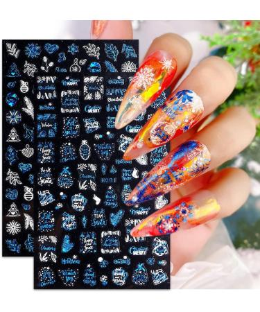 8 Sheets Christmas Nail Art Stickers Decals Self-Adhesive Laser Blue White Winter Snowflakes Nail Supplies Nail Art Design Decoration Accessories - Buy Online on GoSupps.com