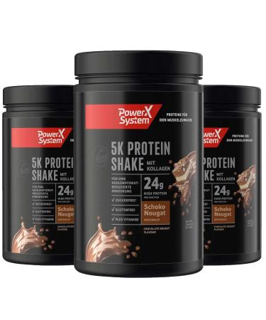 Power System 5K Protein Shake Chocolate Nougat 3 x 360g Multi-component protein powder with whey protein