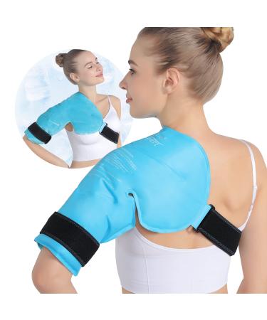 Relief Expert Shoulder Ice Pack Rotator Cuff Cold Therapy for Injuries Reusable Gel Cold Pack Wrap for Left or Right Shoulder and Arm Instant Pain Relief for Bursitis and Swelling - Soft Plush Lining Large Size (Blue)