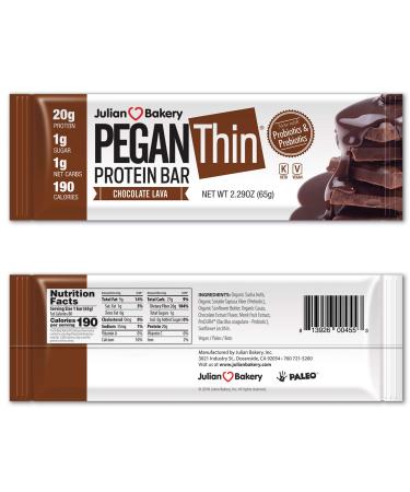 Julian Bakery Pegan Thin Protein Bar Chocolate Lava 12 Bars 2.29 oz (65 g) Each