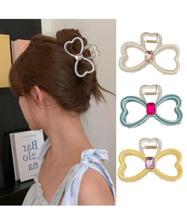 Souarts butterfly flowers hair clip big thick hair metal hair clips for girls women non -slip hair jaw clips hair claws hair styling accessories (yellow white blue loop 3))