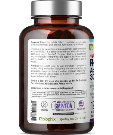 Biophix R-Lipoic Acid 300 mg - High Potency Antioxidant Support with Biotin - 120 Non-GMO Gluten Free Veggie Capsules for Energy Boost - International Shipping Available - Buy Online on GoSupps.com