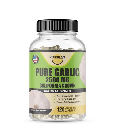 Happi Mi Nutrition Organic Garlic Capsules 2500mg, California US Grown, Immune Support, Healthy Cholesterols and Heart, Cardiovascular, Extra Strength