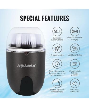 Electric Vibrating Sonic Facial Brush Cleansing Waterproof for Skin Face Exfoliating Removing Blackhead Deep Cleaning with 2 Working Speed of Men and Women 1 Black - Buy Online on GoSupps.com