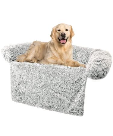 Sagging Calming Couch Protector Pet Bed, Soft Plush Dog Sofa Mat Cover for Furniture Protector with Removable Washable Cover Large Grey