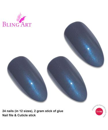 Shop Bling Art Grey Glitter Almond Stiletto False Nails - 24 Long Acrylic Tips | International Shipping Available - Buy Online on GoSupps.com
