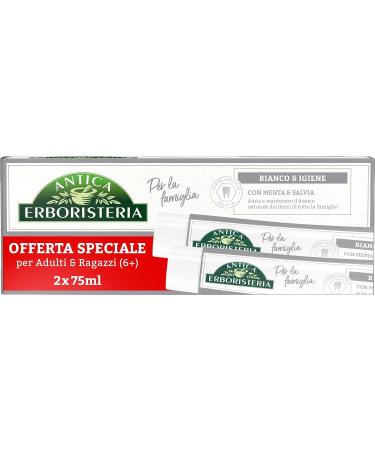 Antica Erboristeria Toothpaste Family White & Hygiene - Natural Whitening 75 ml x 2 | International Shipping Available - Buy Online on GoSupps.com