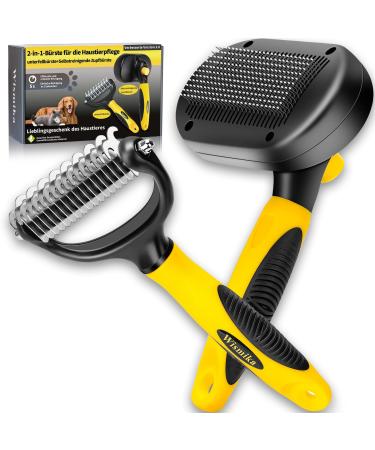 Cat brush dog brush 2-in-1 brush for pet care animal hair brush-subfell brush for dog and cat dog comb fur brush for long-haired and short hair self-cleaning pet brush (yellow) - Buy Online on GoSupps.com