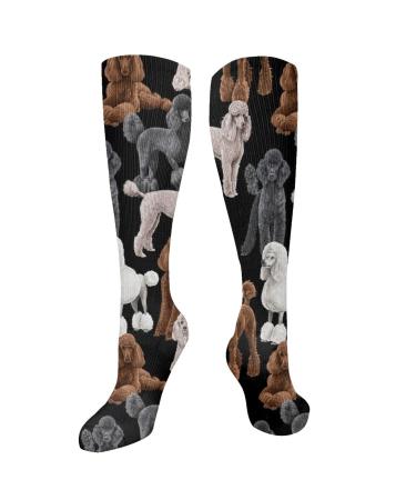 Black dog with poodle compression socks for women and men circulation 15 20 mmHg is the best support for sporty running and cycling