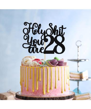 Happy 28th Birthday Cake Topper 28 & Fabulous Cheers to 28 Years Cake Decor Funny 28th Birthday Decorations Men Women Black Glitter - Buy Online on GoSupps.com