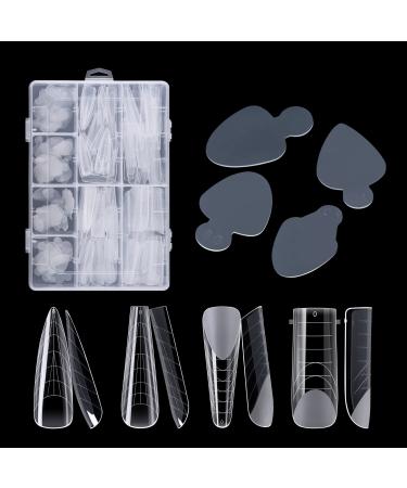BNG Dual Nail Forms Gel Builder Extension Nails 4 * 24 Nail Stickers & 4 * 48 Dual Forms 288 Pcs Transparent Poly Acrylic Nail Tips with Full Coverage 12 Sizes DIY Nail Art Salon Tool Mold Q