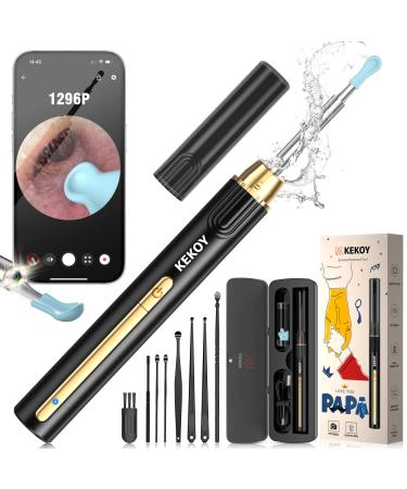 Kekoy Ear Cleaner with Camera for Christmas, 1296P HD Ear Wax Removal Tool Camera, WiFi Otoscope with Light for Ear Cleaning, Ear Endoscope with 8 pcs Ear Set - P8 (Gold for Papa) Gold for Dad