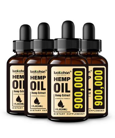 (4-Pack) Premium Hemp Oil High Potency 900 000 Maximum Strength for Sleep Anxiety Relief Stress Relaxation Calming - Natural Hemp Extract Vegan Non-GMO - Organic Tincture Drops