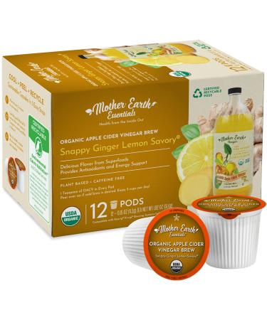 Superfood K-Cup Tea Pods. Organic Apple Cider Vinegar Fruit and Herb with The Mother for Daily Wellness. Mother Earth Essentials presents SNAPPY GINGER LEMON SAVORY in 12 Single Pods. Keurig compatible Ginger Lemon Savory 12 Count (Pack of 1)
