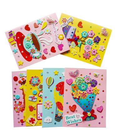 SHUSAY 6 Pcs Card Making Kits for Kids Greeting Card Making Kit Thank You Card Kit DIY Handmade Card Making Supplies for Kids Multicolor