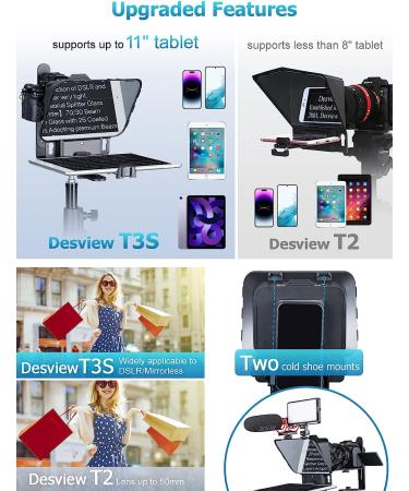 Desview T3S Teleprompter for Devices up to 11 with Remote Control and Liftable Shooting Platform - Buy Online on GoSupps.com