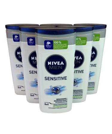 NIVEA MEN NIVEA MEN Sensitive Care Shower (6 x 250 ml) - Refreshing and Nourishing Shower Gel with Bamboo Milk - Moisturising Shower Gel for Men's Sensitive Skin - 99% Biodegradable