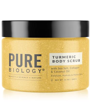 Exfoliating Body Scrub for Men and Women | Turmeric Scrub and Sea Salt Scrub Body Exfoliator with Collagen and Coconut Oil | Hydrating Face Scrub Foot Scrub and Dead Skin Remover for Body Care Citrus Lemon