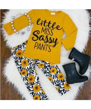 Puseky Toddler Baby Girls Cute Letter Print Shirt Floral Pant Tracksuit Set - 6-12 Months (Yellow) - Buy Online on GoSupps.com