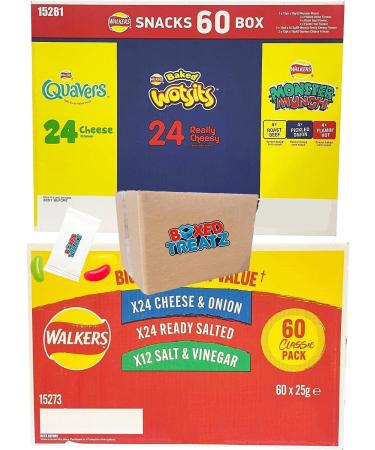 Walkers Crisps Mega Bundle Of 120 Crisps Bags Cheese Onion Ready Salted Salt&Vinegar Quavers Baked Wotsits Mega Monster Munch Crisps Party Bundle Boxed Treatz - Buy Online on GoSupps.com