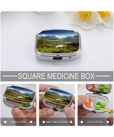 Beautiful Scenery Print Pill Box | 2 Compartment Metal Pill Organizer | Portable Decorative Medicine Case for Pocket & Purse - Shop Internationally - Buy Online on GoSupps.com