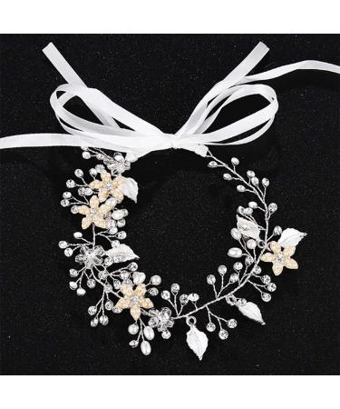 Deniferymakeup Wedding Bridal Leaf and Flower Headband Bridal Hair Vine Wedding Head Piece Rhinestone Hair Piece Bridal Hair Accessories Headband Gold Crown Floral Wreath Hair Accessories (Silver) - Buy Online on GoSupps.com