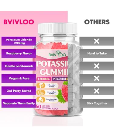 Potassium Gummies for Adults with 1200mg Potassium Chloride - Supports Muscle Health & Leg Cramps Raspberry Flavor 120 Count 2pack - Buy Online on GoSupps.com